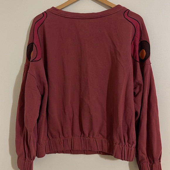Anthropologie Embroidered & Appliquéd Burgundy Sweatshirt XL - Picture 7 of 8